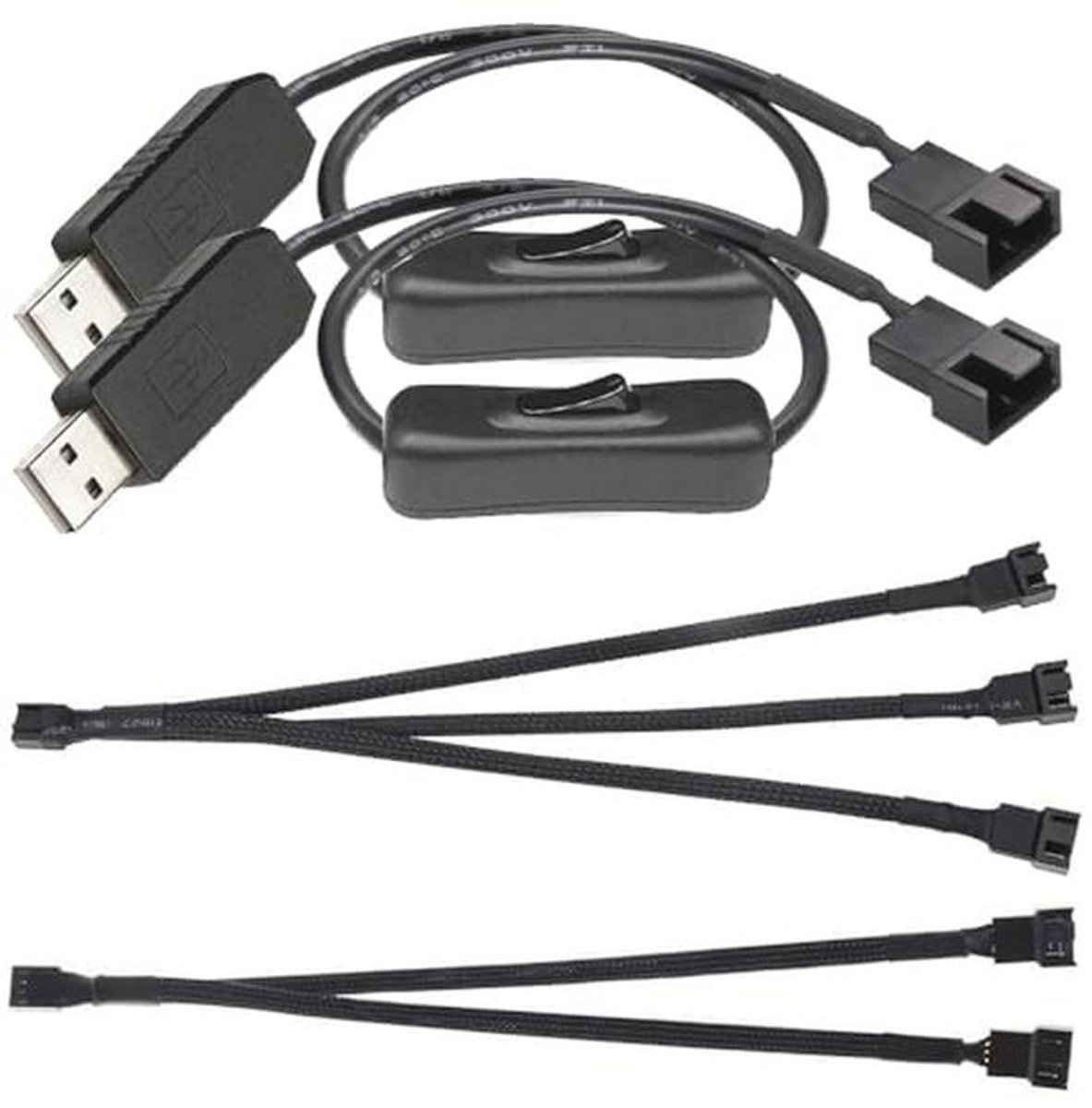 12V Step-Up USB naar PWM Ventilator Stroomadapterkabel met Schakelaar - 2-weg en 3-weg Splitsers