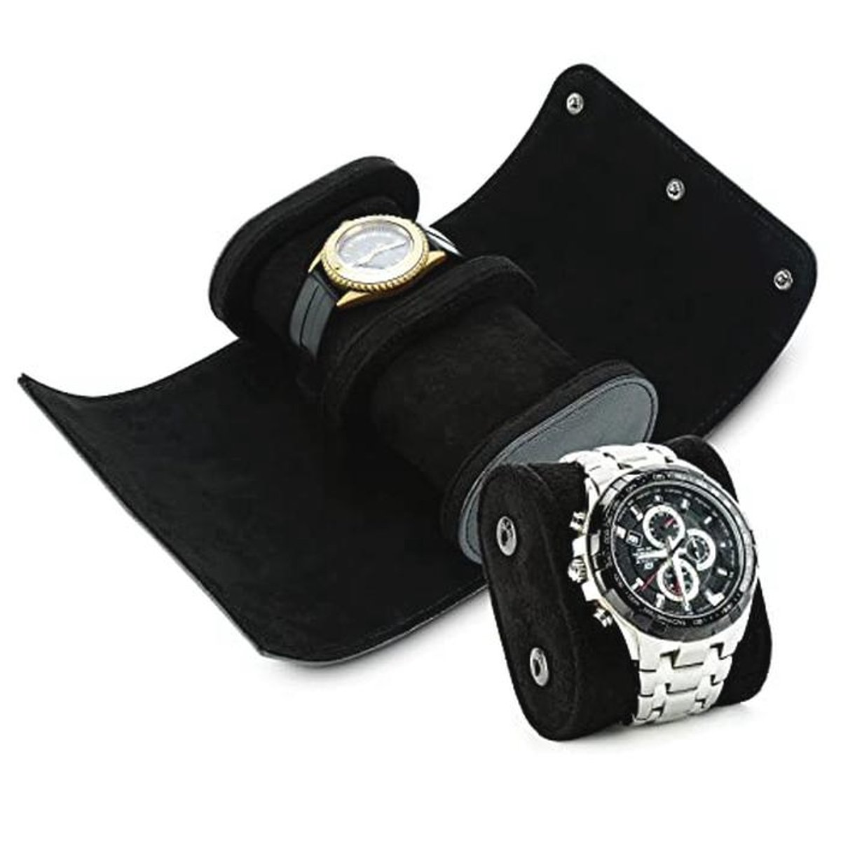 Cilindrische horlogedoos voor 2 horloges - Organiser voor horloges - Leer - Zwart