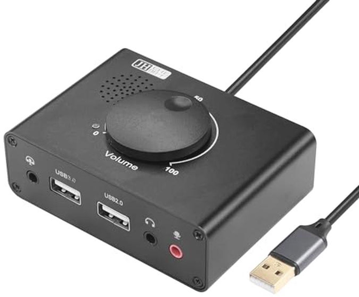 Externe Geluidskaart USB Met Volumeregelaar Voor PC, Laptop, Mac, Hoofdtelefoon en Microfoon