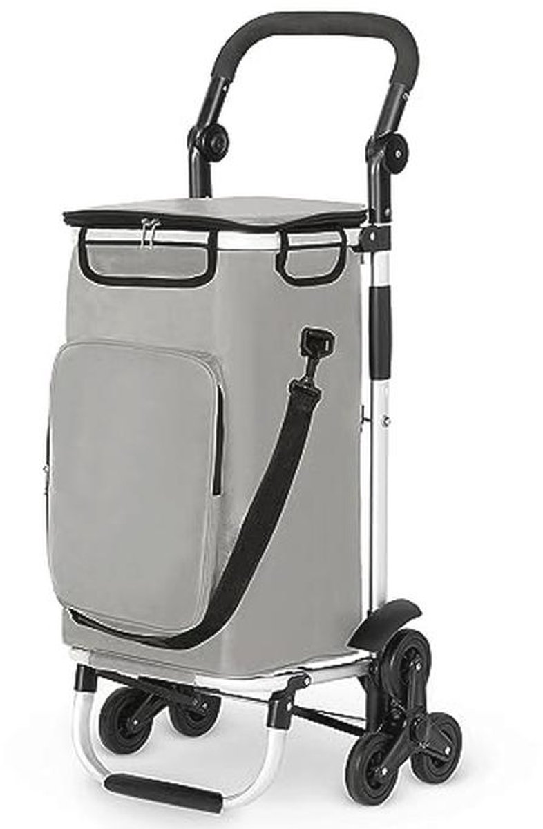 Opvouwbare Boodschappenwagen met Trapklimwielen - Lichtgewicht Aluminium - Tot 60L Inhoud