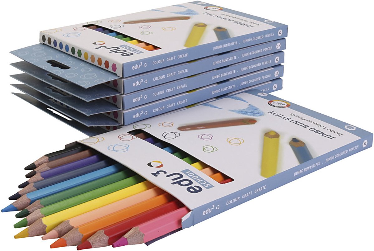 Edu Jumbo Kleurpotloden, diverse kleuren, dikte 10 mm, vulling 5 mm, 72 stuk/ 1 doos