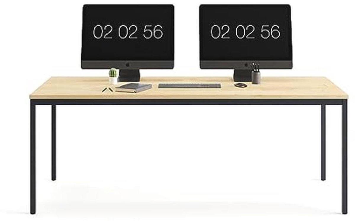Stijlvol Bureau met Houten Blad en Metalen Poten - Multifunctioneel en Comfortabel