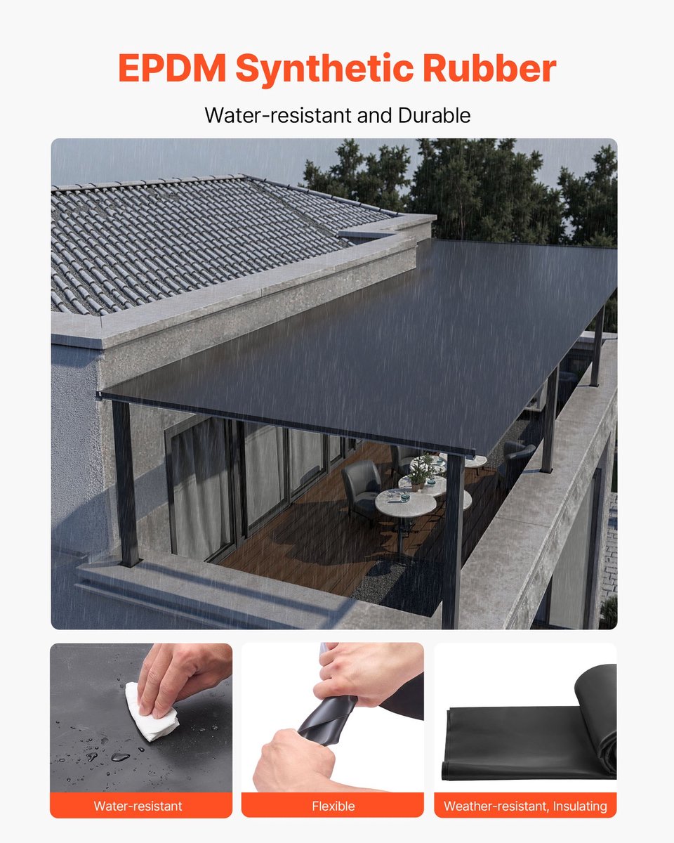EPDM Dakfolie - Dakbedekking & Vijverfolie - 4,572 x 7,62 m - 1,14 mm Dik - Waterdicht - U
