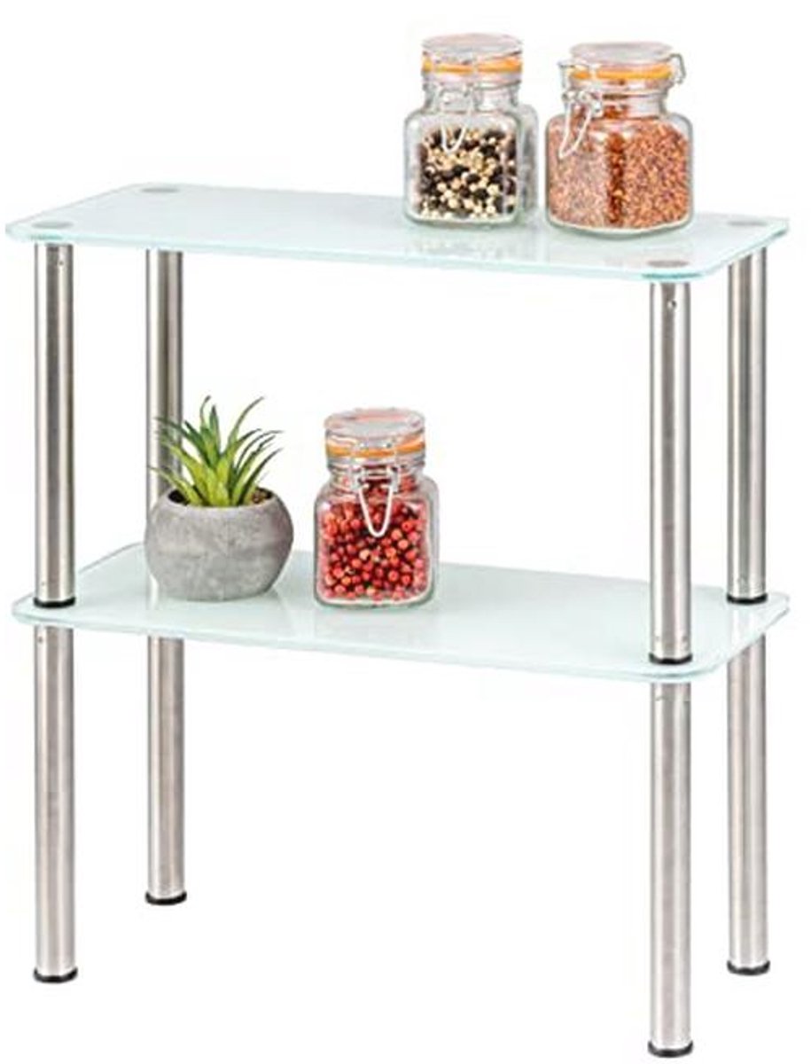 Glazen Keukenrek op 2 Niveaus met RVS Poten - 14 x 32 cm (Wit)
