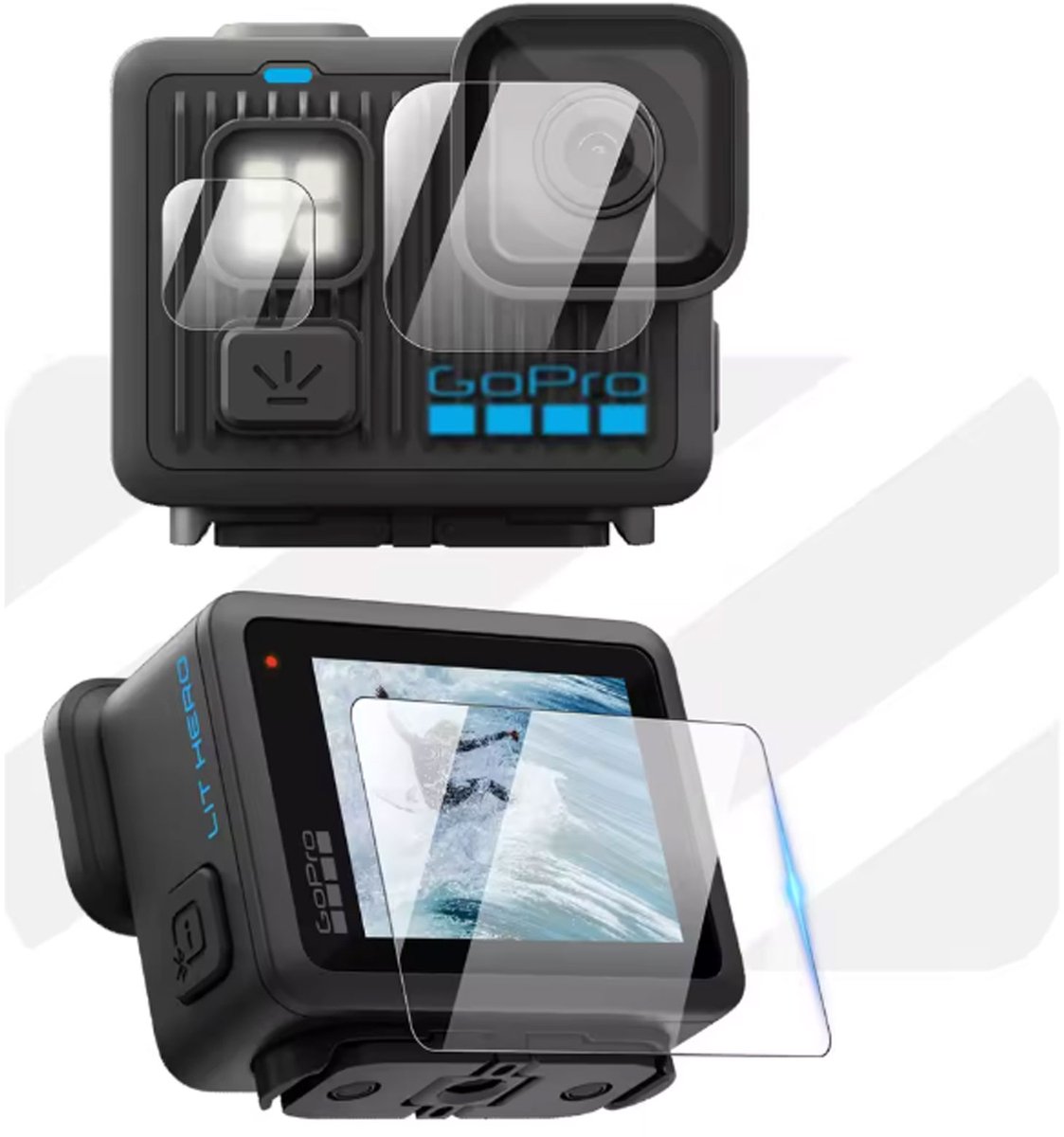 Screenprotectors geschikt voor GoPro LIT HERO - Tempered Glass Screenprotectors – 1x LCD, 1x Lens & 1x Lamp – Bescherming geschikt voor GoPro Lit Hero LCD, Lamp & Lens – 9H Gehard Glas – Complete Set – TechDefend