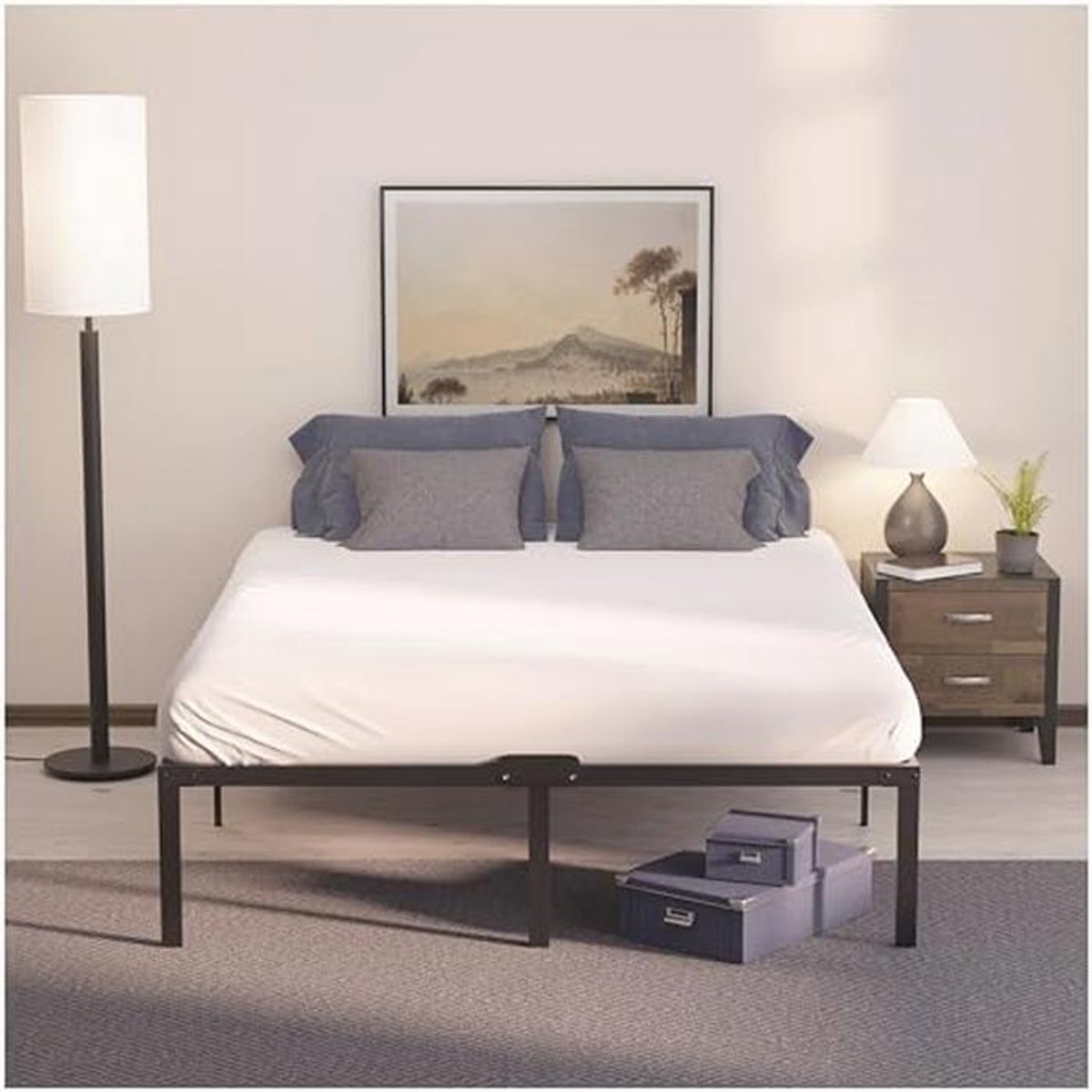 Metalen Bed 140x200 Met Lattenbodem - Stabiel en Eenvoudig Monteerbaar Bedframe - Veel Opbergruimte - Hoogte 45 cm