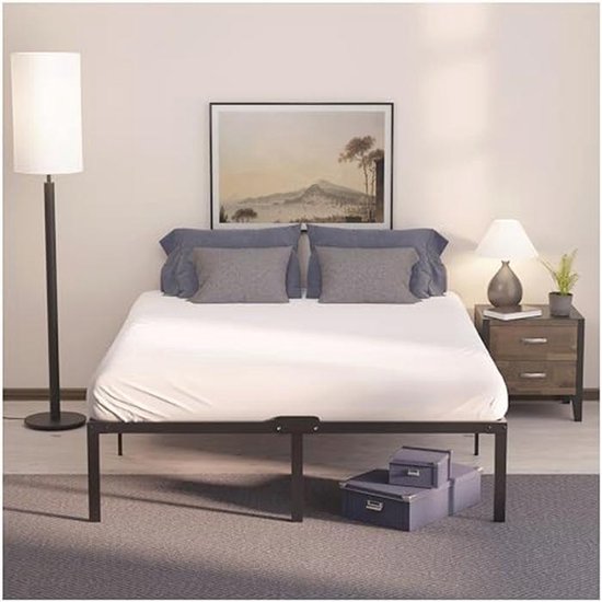 FetiNes Eenpersoonsbed, metalen bedframe met lattenbodem, eenpersoonsbed voor volwassenen, voor matrassen van 90 x 200 cm, zwart