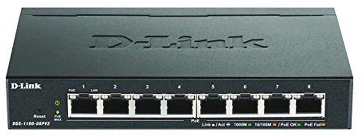 8-poorts Gigabit PoE Smart Managed Switch met VLAN-ondersteuning en energiezuinige werking