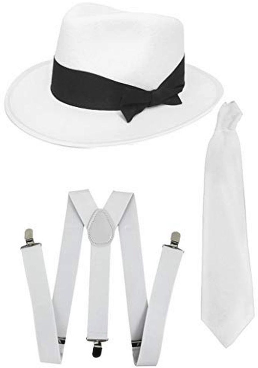 1920 Gangster Jurk Set met Trilby Hoed, Bretels en Das voor Feestjes