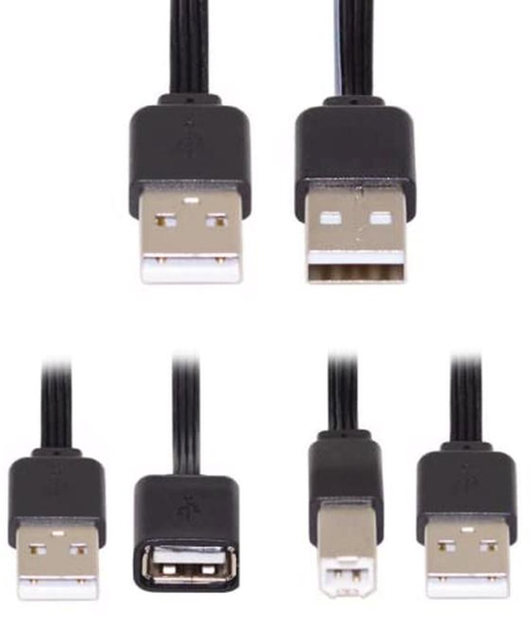 USB 2.0 Type A naar Type B Verlengkabel - 13cm - 3 Stuks