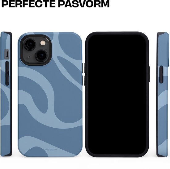Hoesje met blauwe golvende lijnprint voor iPhone 13 Mini, met perfecte pasvorm en Magsafe compatibiliteit.