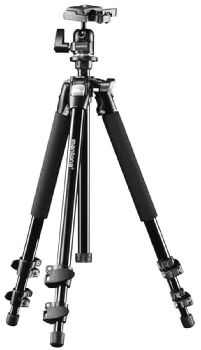 Mantona Basic Scout statief - 90 x 90 x 615 mm/max. draagvermogen 5 kg - van aluminium - met kogelkop, waterpas, omkeerbare middenkolom - reisstatief geschikt voor camera's