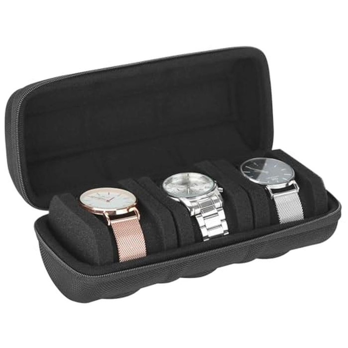 Moderne Horloge Reisetui met 2-10 Slots en Anti-Move Kussen - Zwart