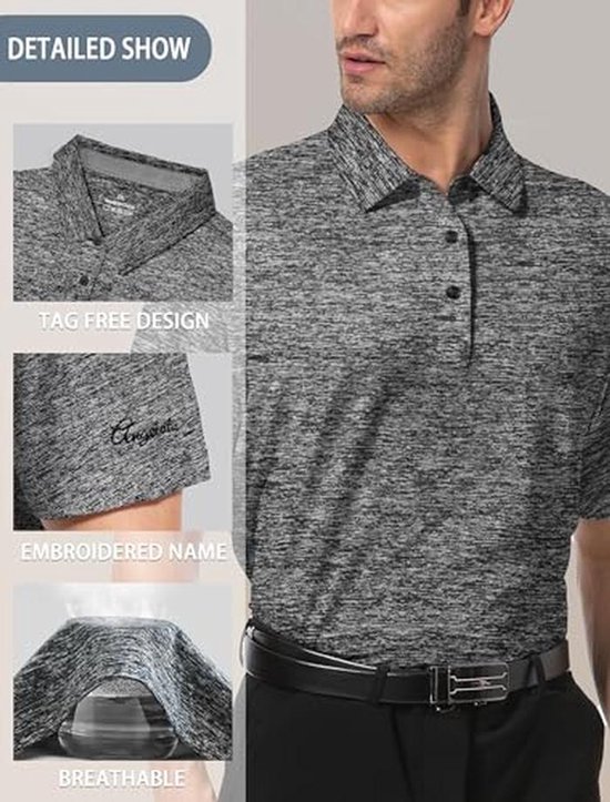 Heren Golf Shirt Dry Fit Performance Polo - Casual Werkkleding - Donkergrijs XL — afbeelding 5