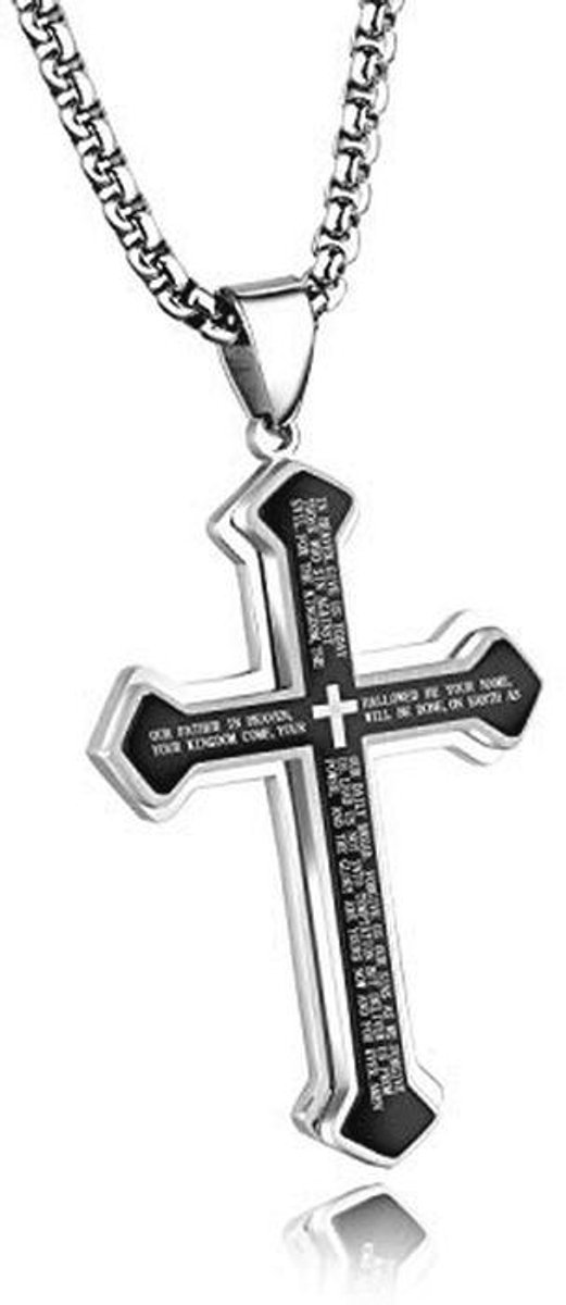 Herenketting met Kruishanger - Roestvrijstalen Cubaanse Halsketting - Zilveren en Gouden Herenaccessoires van 60 cm