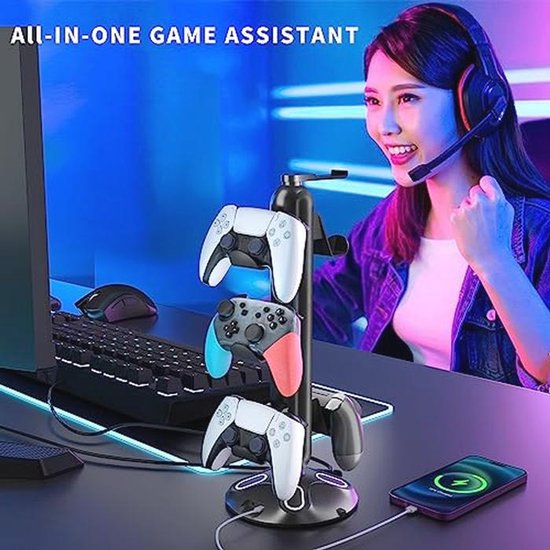 RGB Gaming Hoofdtelefoon en Controller Stand met 9 Lichtmodi en USB Oplaadpoorten — afbeelding 2