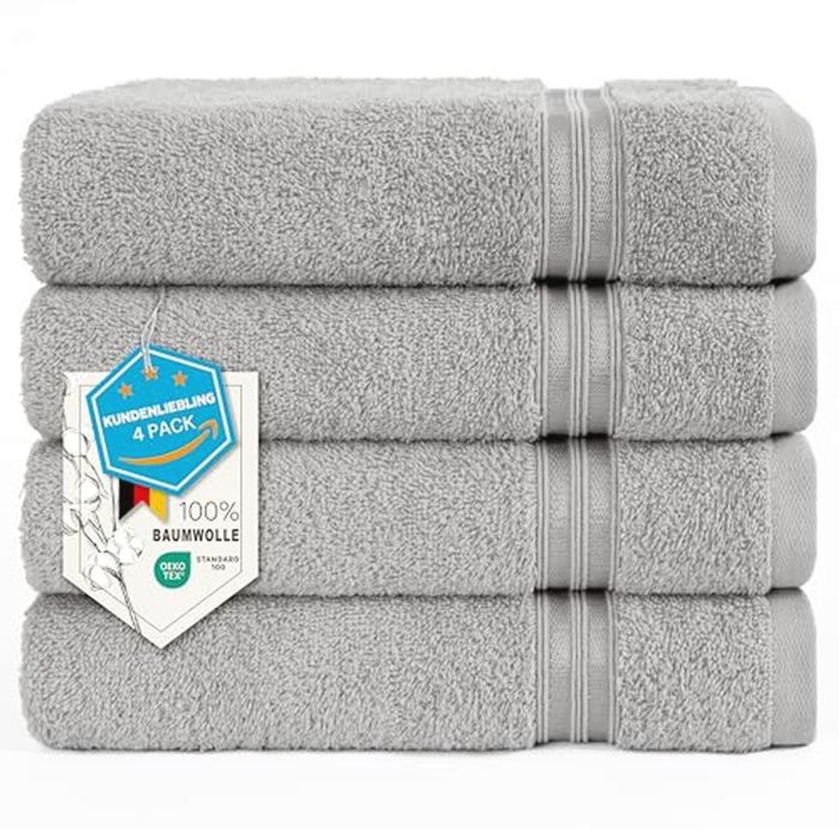 Set van 4 grote handdoeken - 100% katoen, zacht, sneldrogend - Lichtgrijs - Premium kwalit