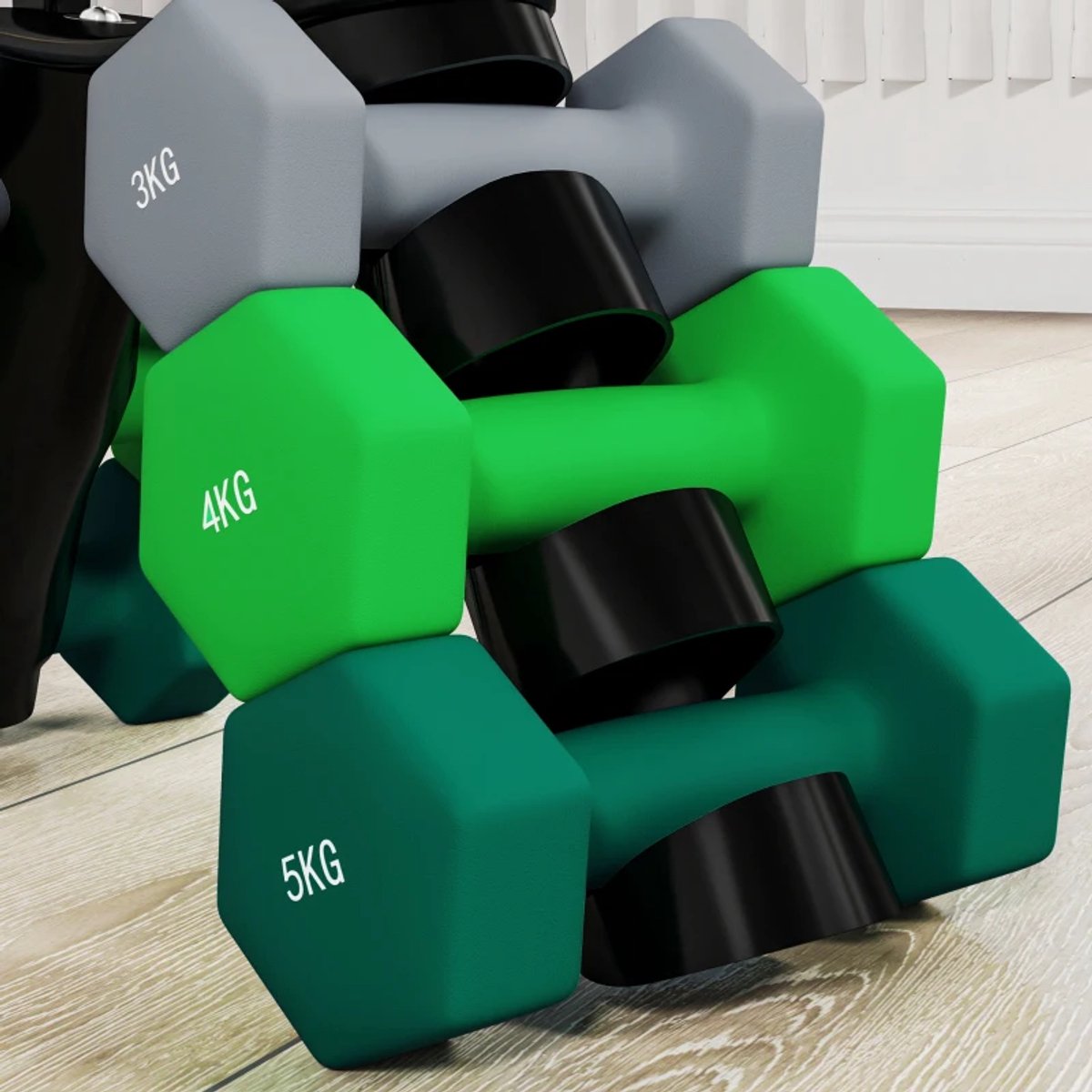 Halterset met Halterstandaard - Dumbells - Gewichten - Dumbells set van 6 Halters - Gewichten Fitness - 2 x 3 kg, 2 x 4 kg, 2 x 5 kg - Halter set voor Krachttraining, Workout, Gym thumbnail 4