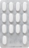 Een blisterverpakking met 12 witte, langwerpige tabletten van Davitamon Magnesium.