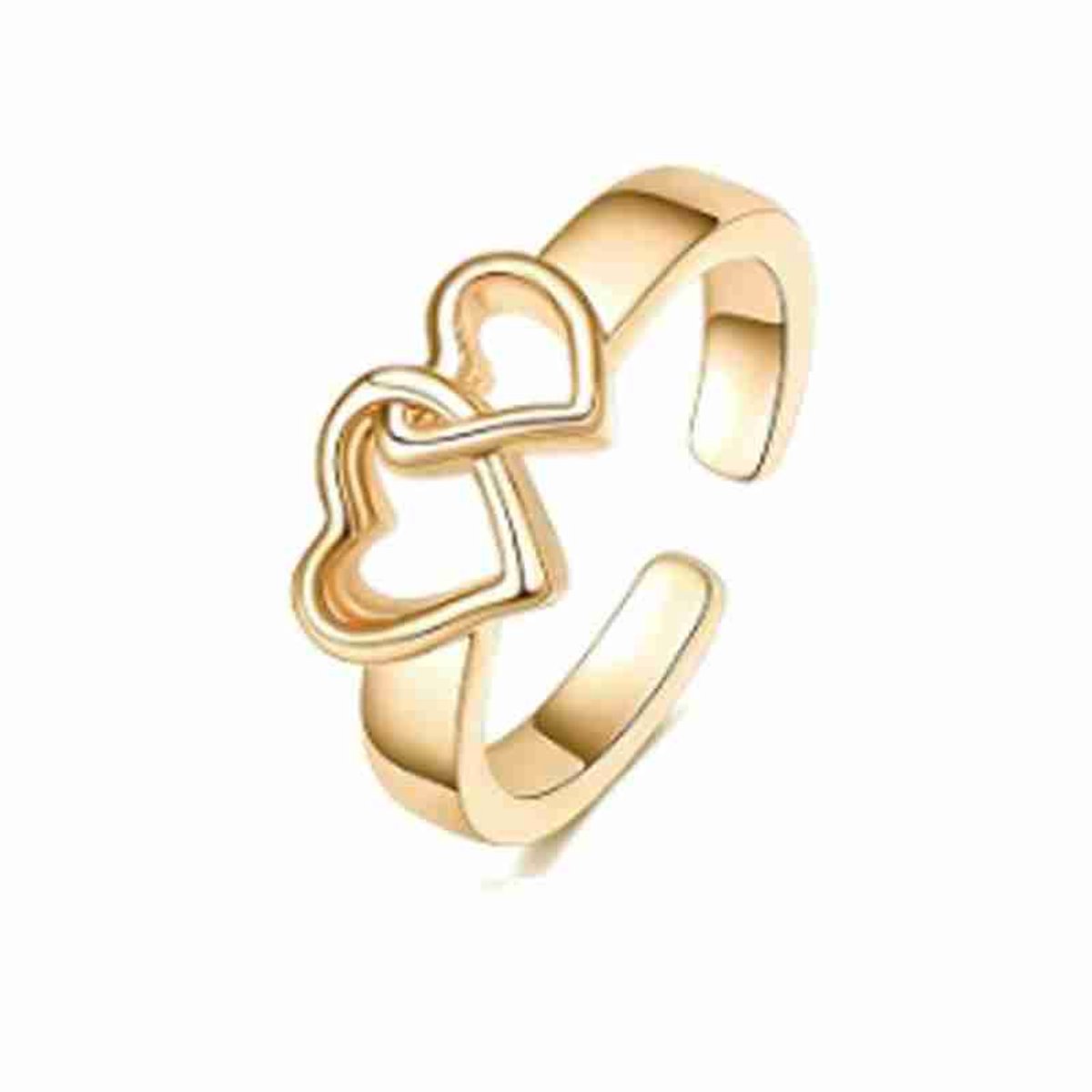 WeLoveSilver - teenring goudkleurig - chirurgisch staal - twee hartjes