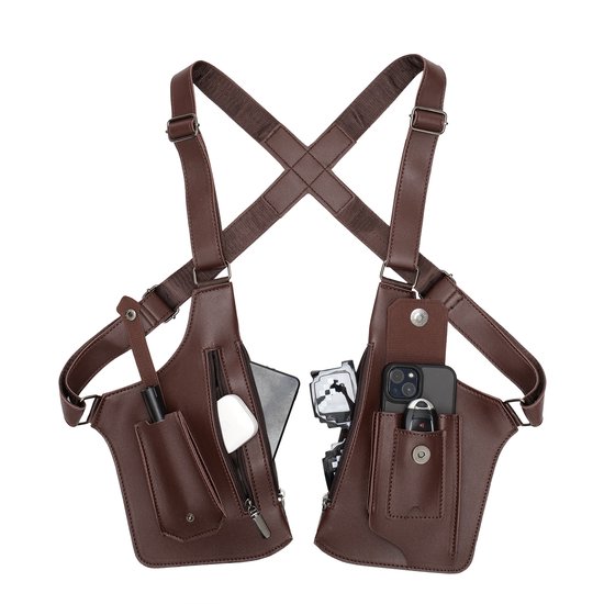 Sacoche de poitrine - Sac à dos rétro pour homme - Pochette intérieure - Portefeuille antivol, pochette intérieure en cuir véritable, sac à dos décontracté pour téléphone portable - Sac de sport Plein air pour homme - Marron foncé