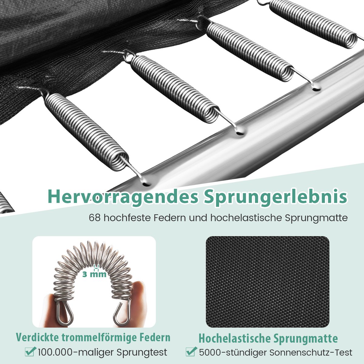 COSTWAY Trampoline voor buiten, rechthoekig, 3-in-1 kindertrampoline met ladder, basketbalkorf en voetbaldoel, tuintrampoline met veiligheidsnet en metalen frame, voor kinderen en volwassenen, groen — afbeelding 8