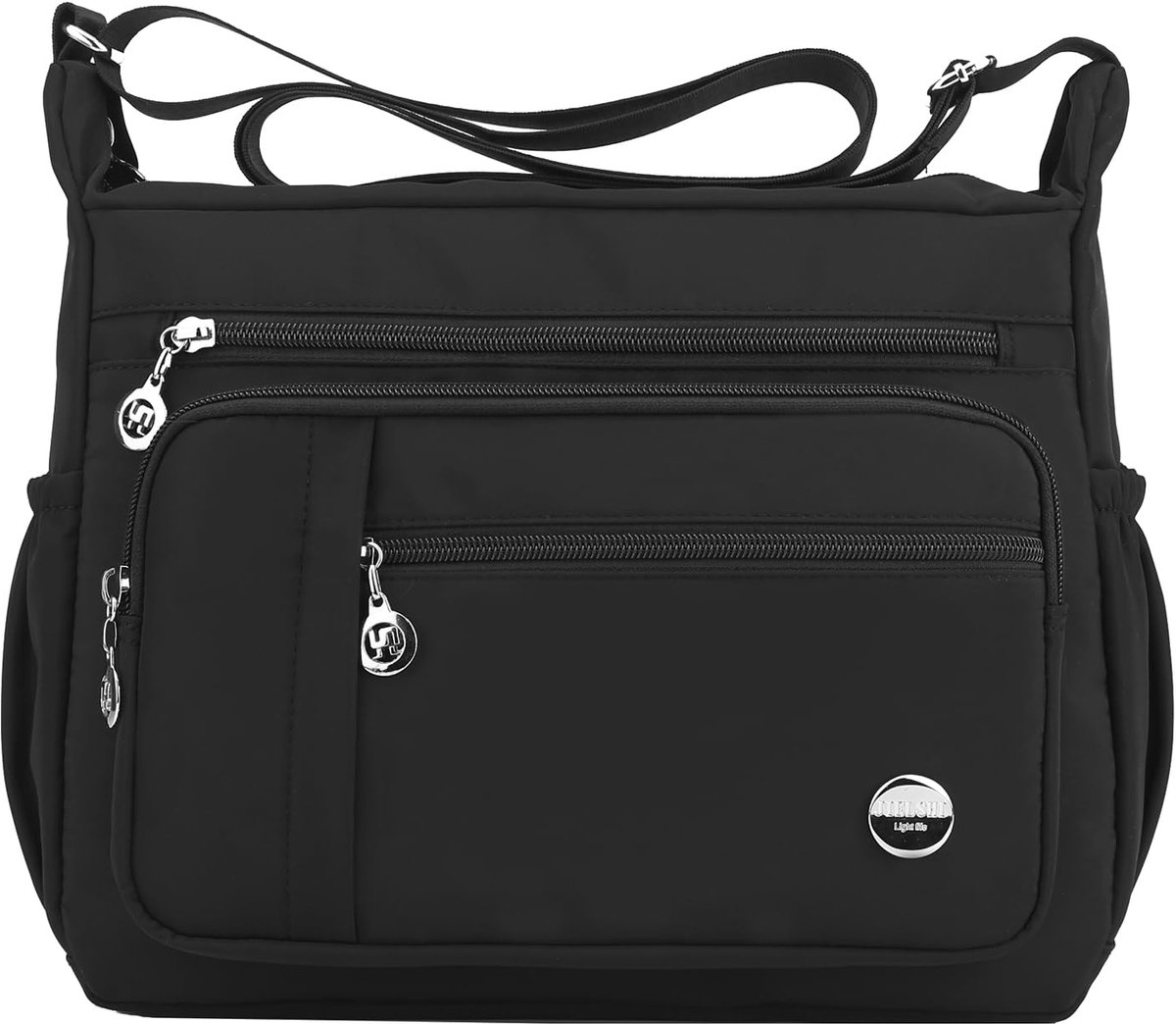 Geweo Schoudertas dames - Crossbodytas - met rits - met Schouderband - schoudertas school Nylon - 24*20*9 cm - Zwart - M