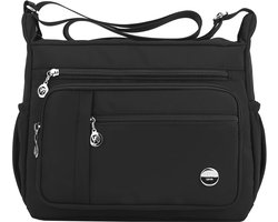 Geweo Schoudertas dames - Crossbodytas - met rits - met Schouderband - schoudertas school Nylon - 24*20*9 cm - Zwart - M