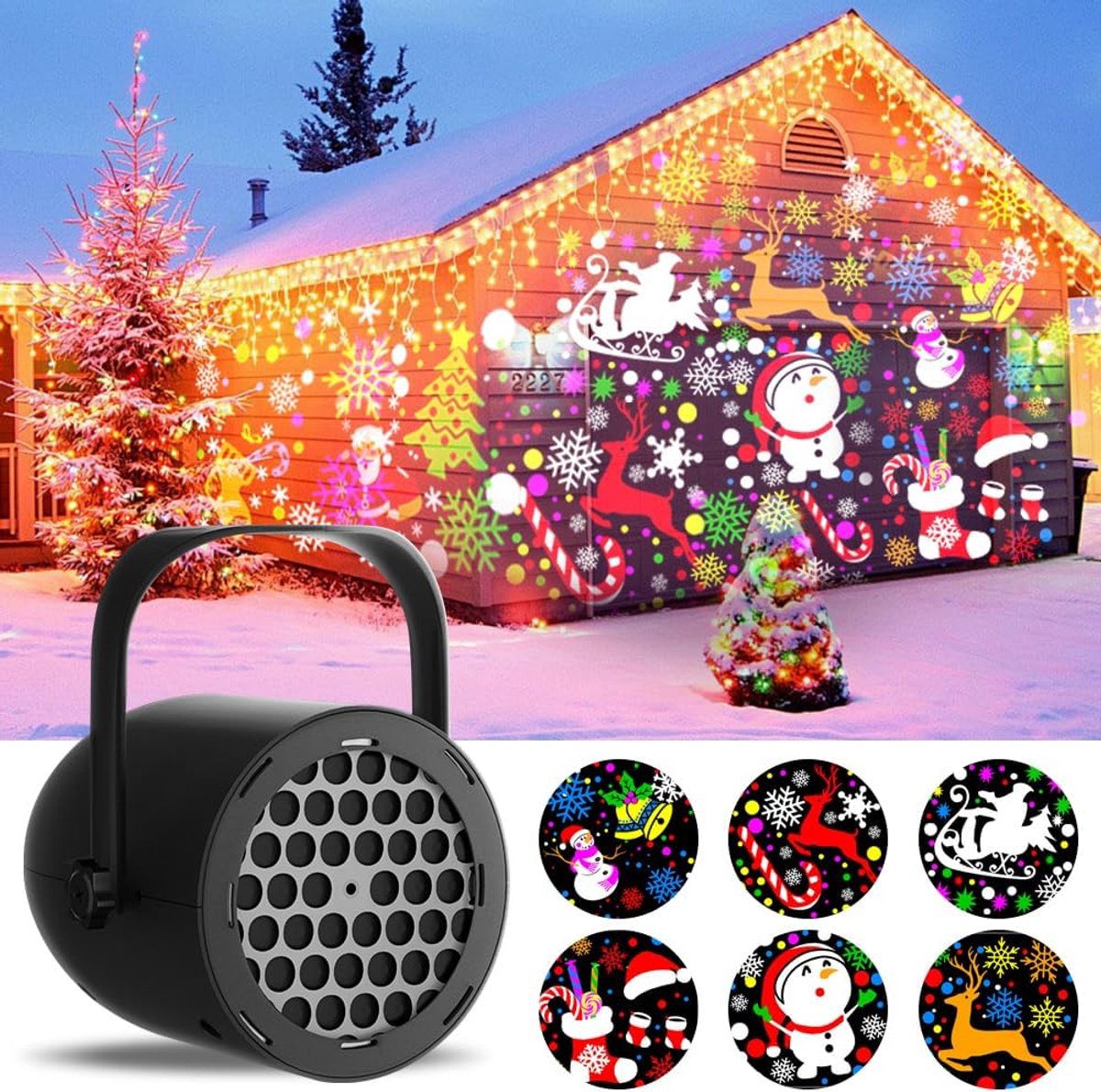 Kerst Projectielamp - LED Projector met 16 Lichtpatronen - Buiten Kerstverlichting voor Tuin en Muur - Feestelijke Projectie voor Ramen en Erf - Kerstdecoratie - Zwart - 1 Stuk – foto 4