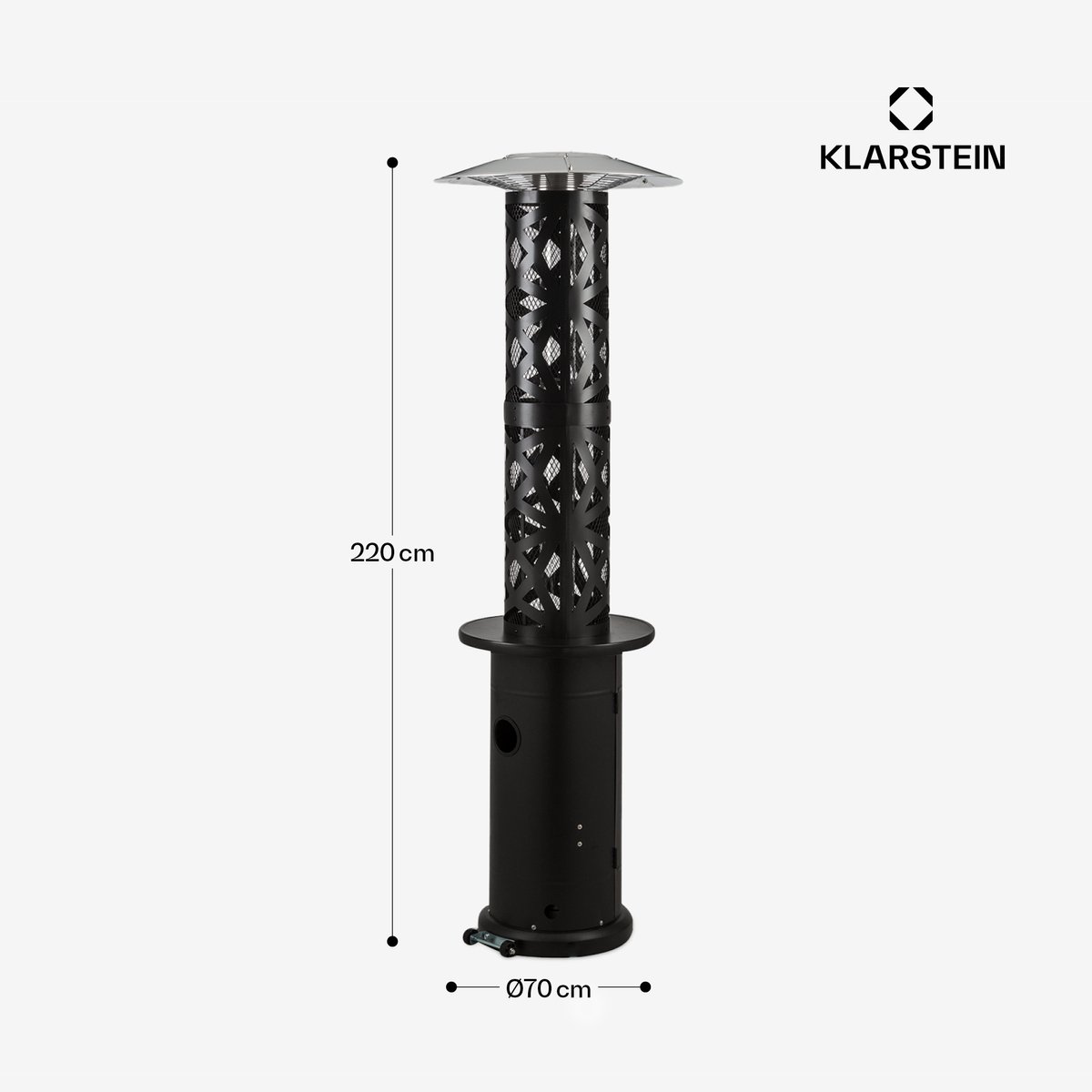 Blumfeldt terrasverwarmer, buitenverwarming voor tuin, terras en binnenplaats, hoge paddenstoelvormige terrasverwarming op gas met elektrische ontsteking, 360° zichtbare vlam, flexibele gasverwarming voor buiten met wieltjes – foto 2