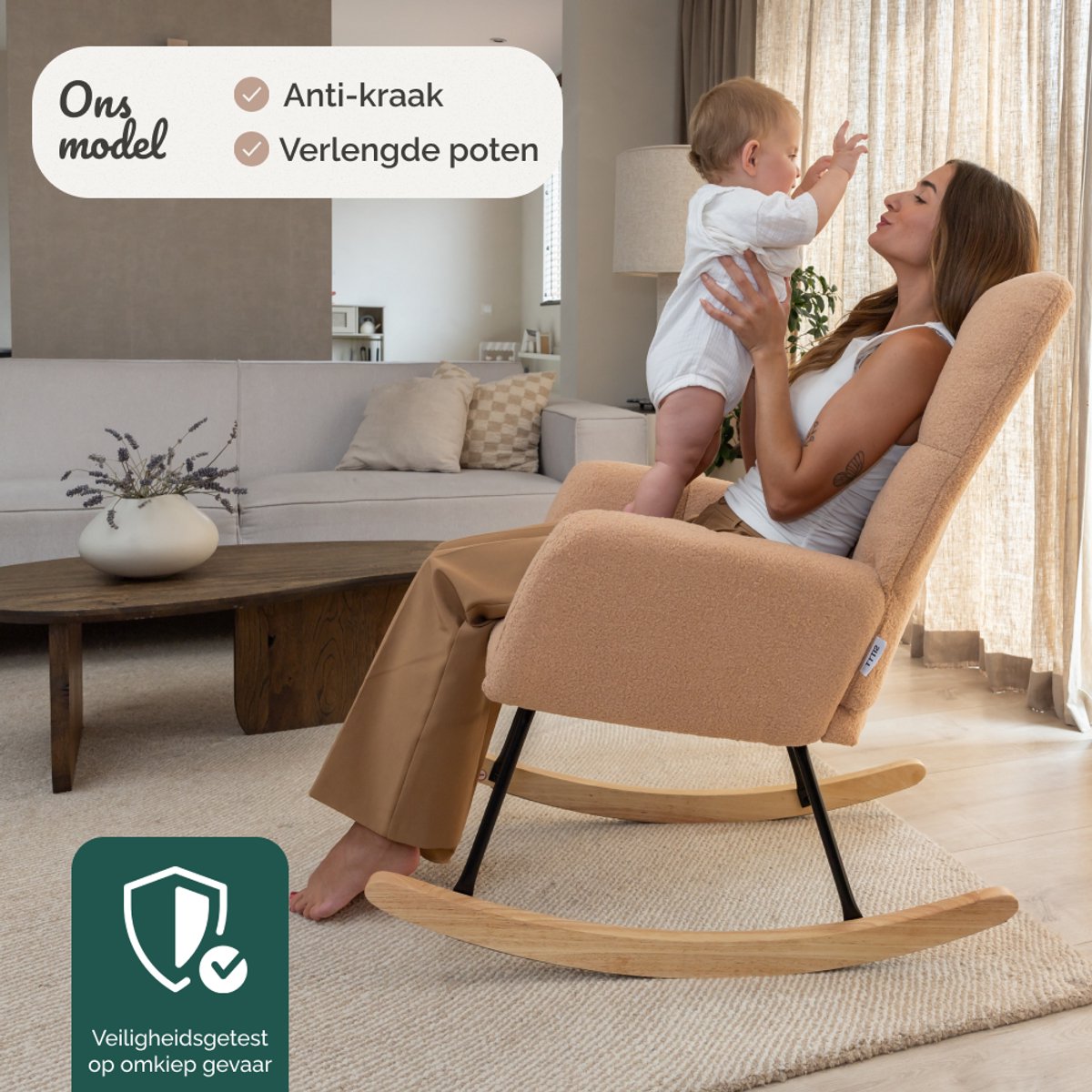 SITTT Schommelstoel - Relaxstoel babykamer - Fauteuil - Voedingsstoel - Bruin - Mocha Mousse — afbeelding 4