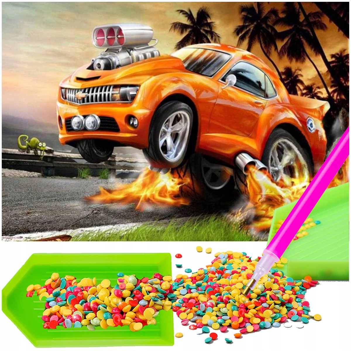 Diamant Bord Camaro 40x30cm - 5D Auto Mozaïek Kit
