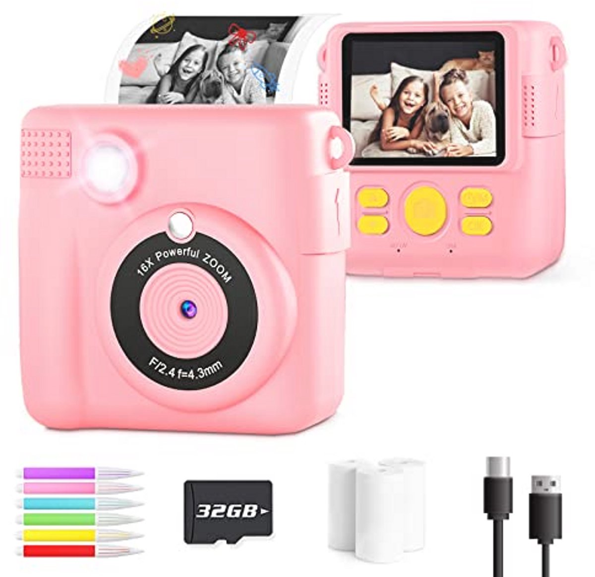 Kindercamera voor kinderen - Instant Print Camera 1080P HD voor Creatieve Foto's en Video's