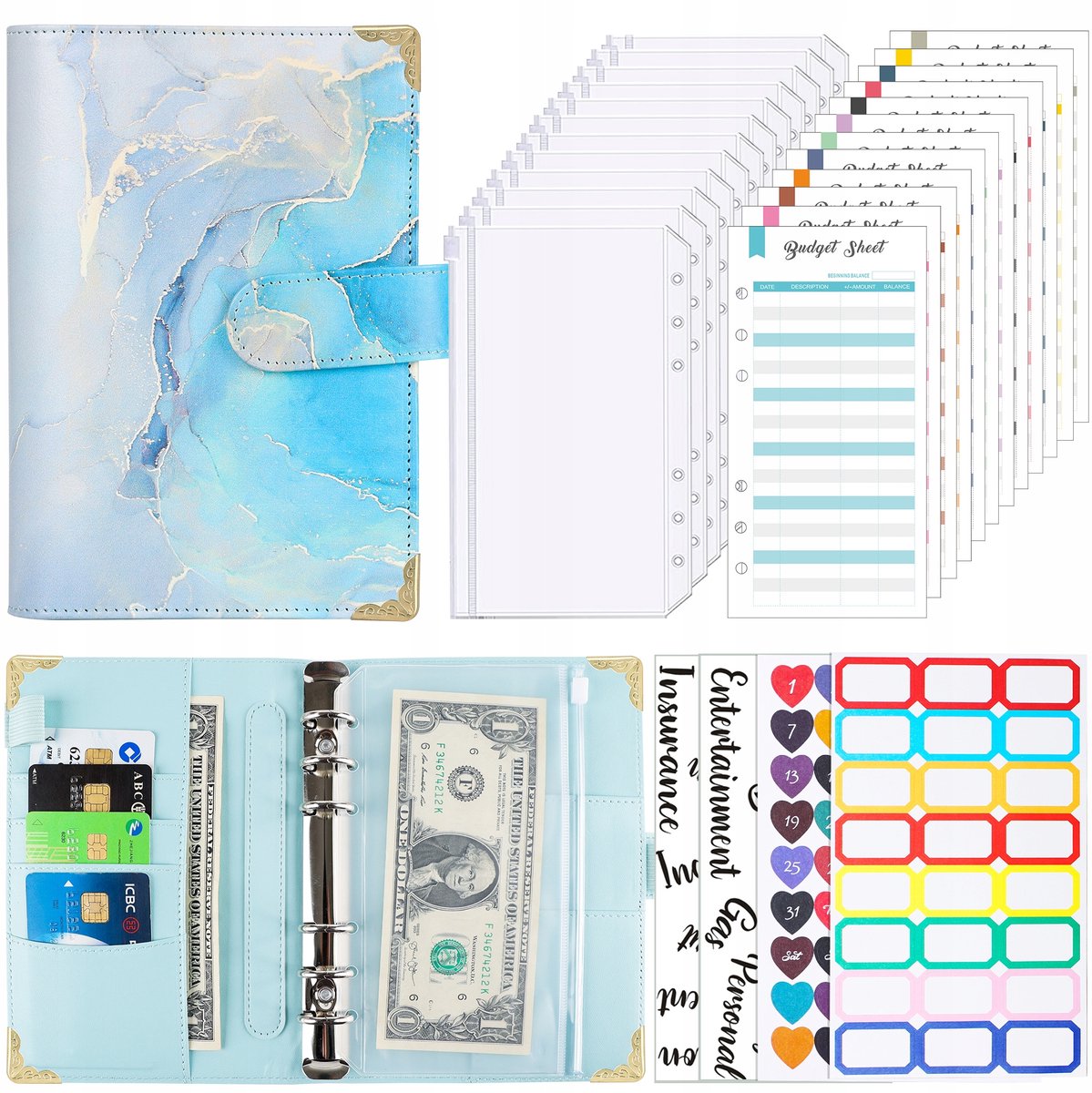 Budget Binder A6 met Ritsvakken - PU Leer, Geld Besparen