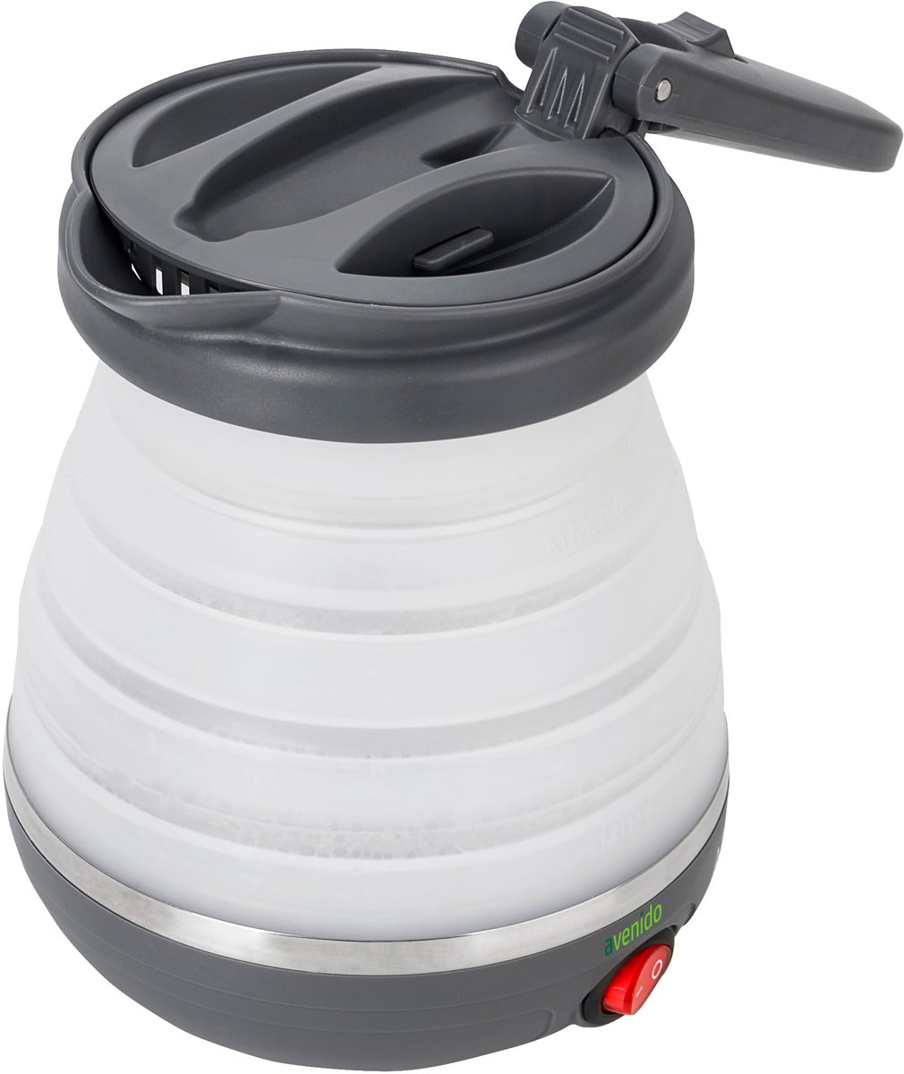Avenido AV1384 - Opvouwbare Waterkoker - 0.6L - Reiswaterkoker - Mini waterkoker - Camping waterkoker - Kleine waterkoker - Siliconen Grijs