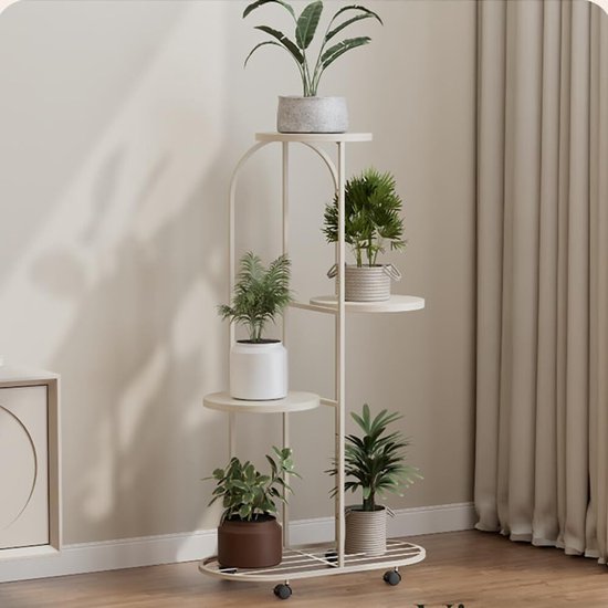 OVICAR Roterende plantenplanken voor binnen - plantenstandaard voor binnen met 3 niveaus, bloemenmetalen vensterplankhouder voor meerdere planten met ophanghaken, woondecoratie wit