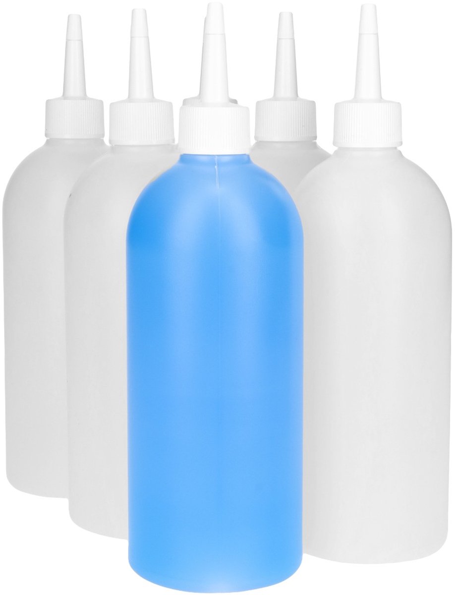 6 x 500 ml Ronde doseerfles HDPE mat doorzichtig + tuitdop wit- BPA Vrij - Niet Breekbaar - Plastic Flesjes Navulbaar - Met Dop - Lege Flessen - 6 stuks