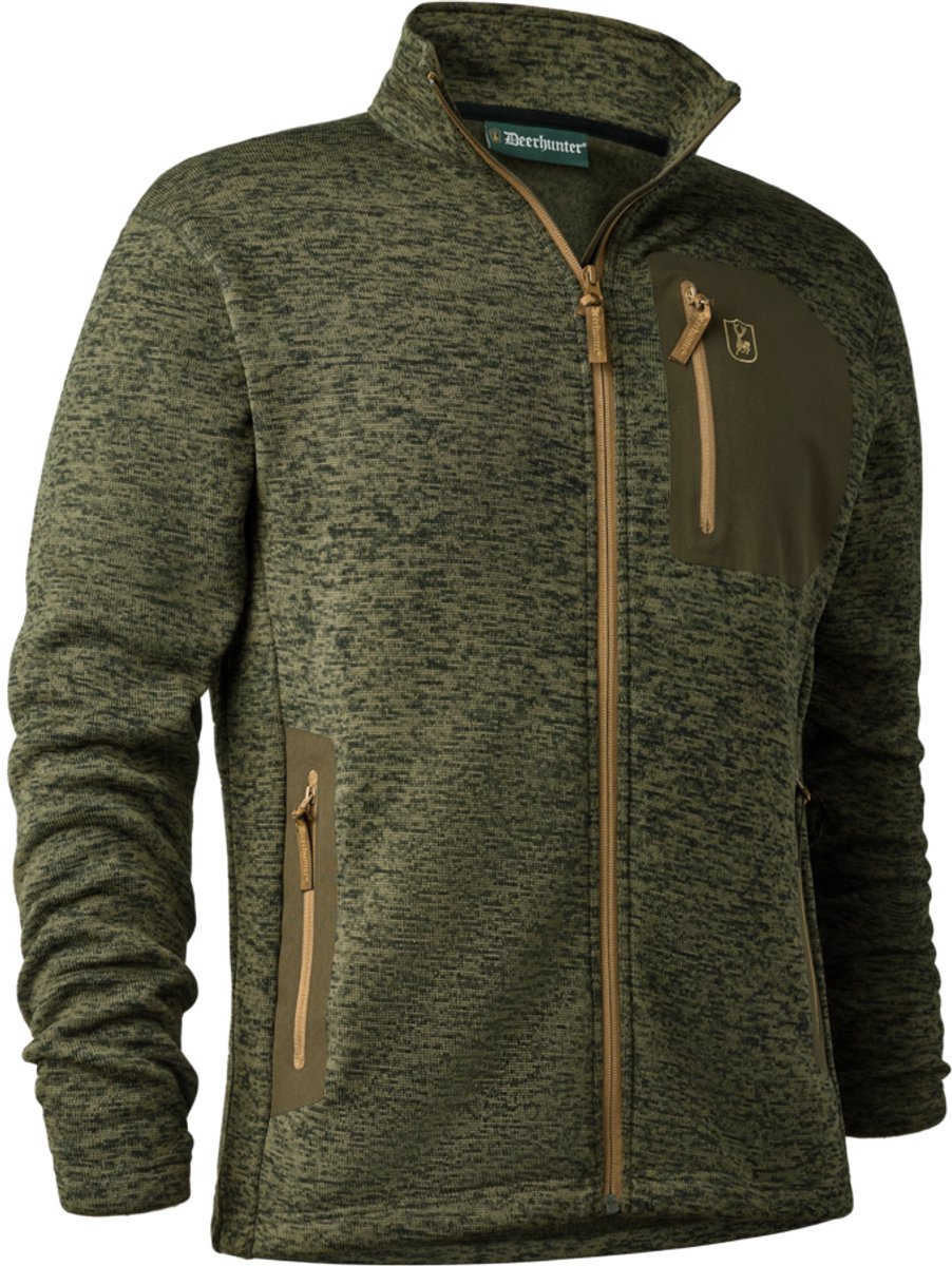 Deerhunter Sarek Knitted Jas- Olive Night Melange-Winddicht Fleece Outdoor Fleece Maat S