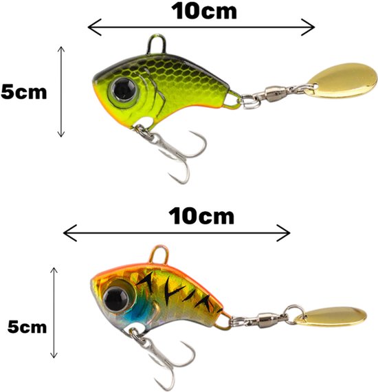 2 stuks - Kunstaas voor het vissen - Deeg - met drijvende, draaiende staart - Visgerei set - Jerkbait - voor Zout- en Zoetwatervissen - Uniek aasontwerp - 14G - Hard zwemmend kunstaas met roterend blad van Merkloos — afbeelding 2