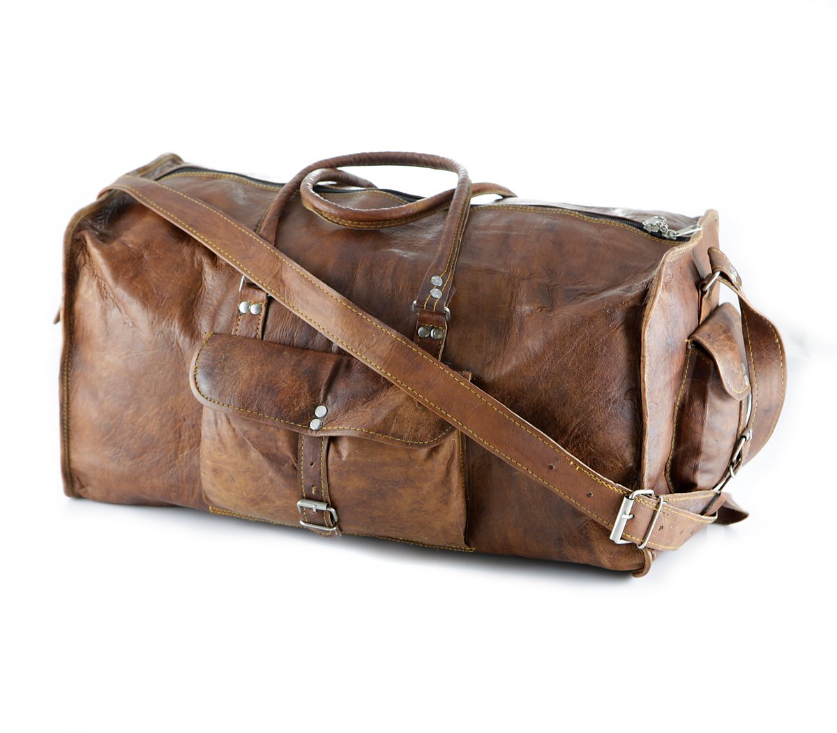 Sporttas Fitness Tas GROTE Duffel tas Weekendtas Malaga Urbane Vintage 54 x 27 x 27 cm - Echt Leer Cognac Bruin – Reistas – model 066