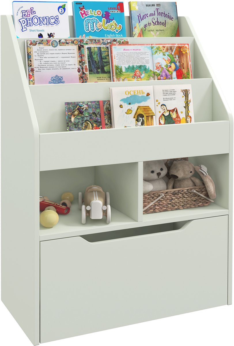 HOMCOM Kids Bookcase MDF, Nylon 60L x 29,9B x 90H cm Groen