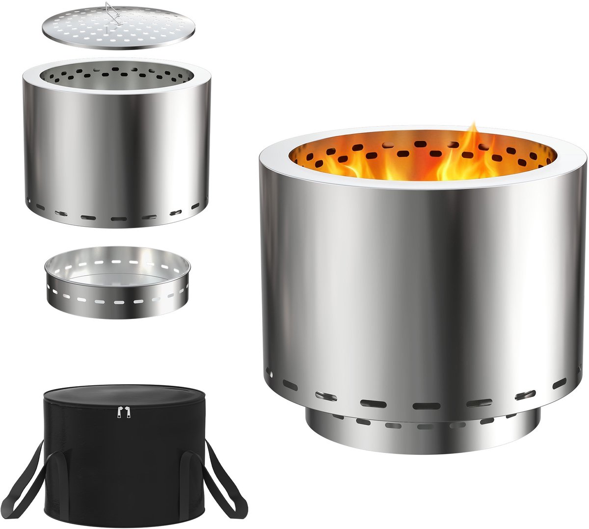 Aufun rvs houtkachel – 22 cm – rond – verstelbare ventilatie – voor kamperen