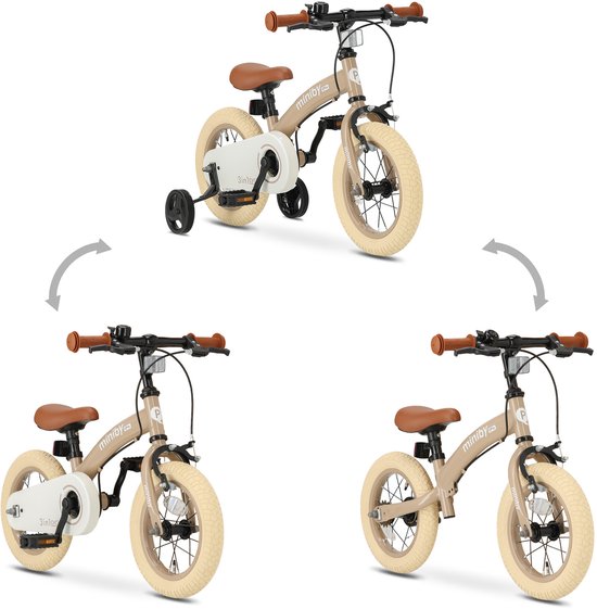 Qplay Miniby Kinderfiets 12 inch - 3 in 1 - loopfiets - Nude Pink van Qplay — afbeelding 4