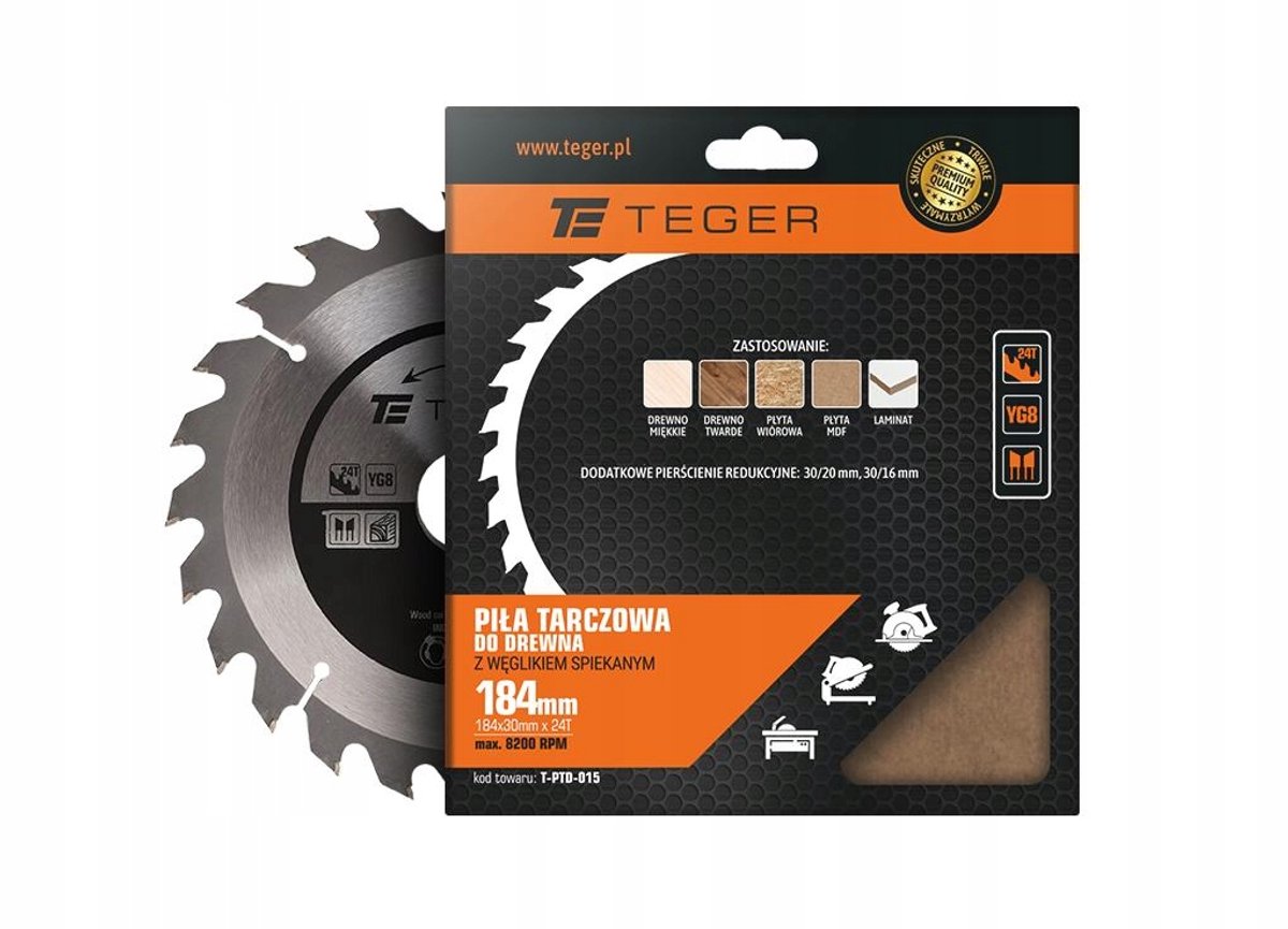 Teger Zaagblad Hout 184mm - Hardmetalen Tanden, 24 Tanden