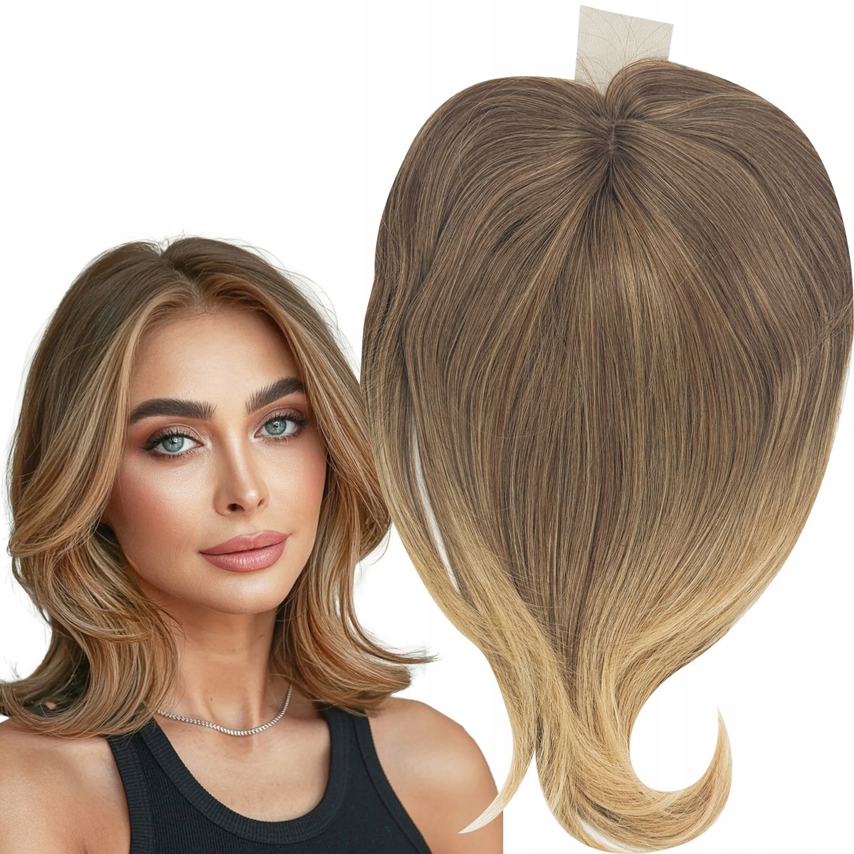 Synthetische Topper Clip-in Ombre Bruin 40cm - Volle Haardichtheid