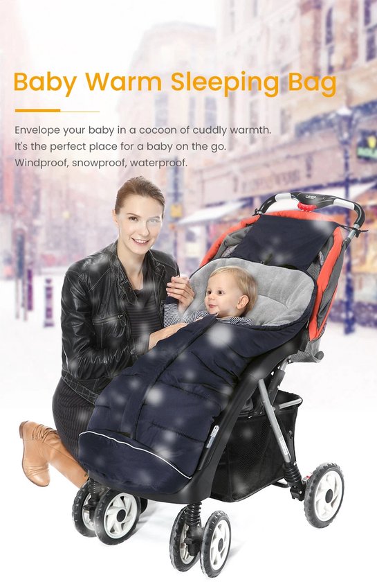 Universele voetenhoezen voor kinderwagens - Wintervoethoezen voor kinderwagens - Waterdicht en winddicht - Warme fleecevoering - Geschikt voor pasgeboren kinderwagens -97*44cm-Zwart van Merkloos — afbeelding 2