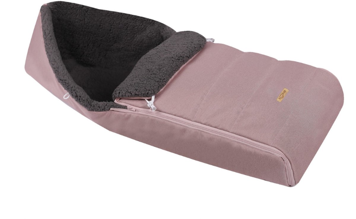 SOOSIE Winter Kinderwagen Voetenzak + Handmof – Roze Melange & Grijs Teddy – Universeel – Waterproof – 110 cm – foto 2
