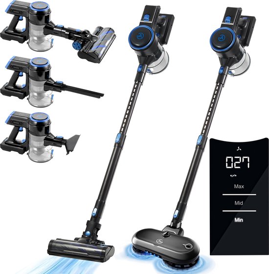 AG4200+ Steelstofzuiger Draadloos – Met Dweilfunctie 2 in 1 – Midnight Blue – Krachtige Stofzuiger Zonder Zak – Geschikt voor Dierenharen – Compact & Lichtgewicht Kruimeldief