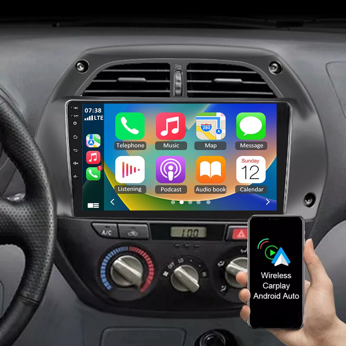 Android 15 Autoradio 9 Inch 2+64GB 2 DIN Hoofdunit voor Toyota RAV4 2001-2006 Apple CarPlay en Android Auto met AHD Achteruitrijcamera, GPS, Mirror Link, SWC