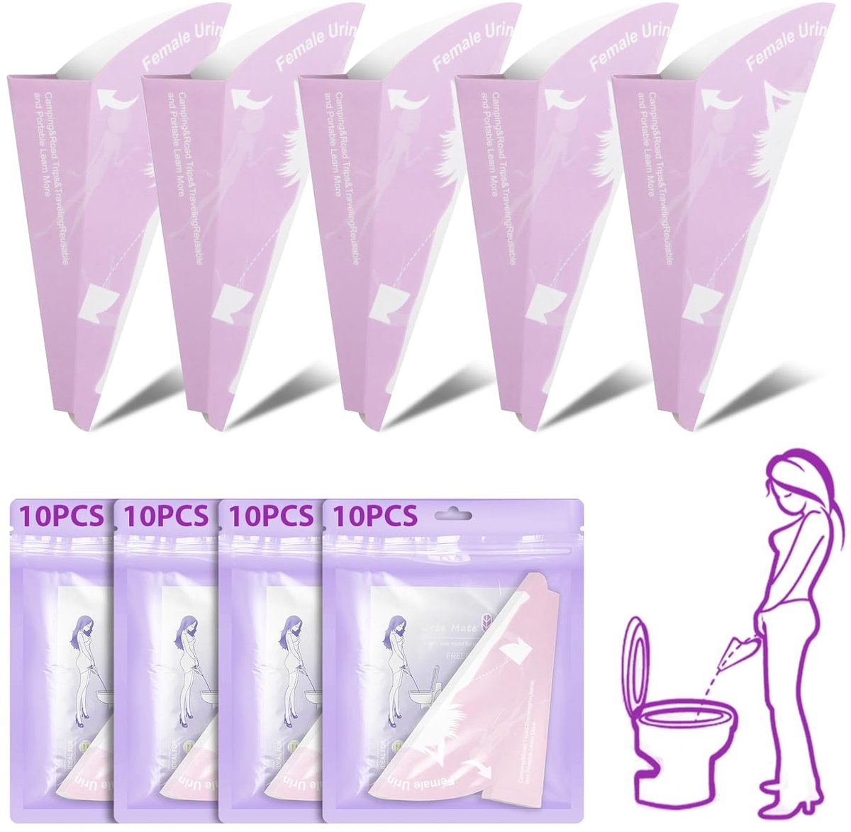 Urinal Voor Vrouwen - 40 Stuks Wegwerp Plas-Funnels - Draagbare Staande Urinal Voor Zwangerschap, Letsel, Kamperen En Buitenactiviteiten